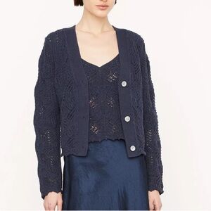 NWOT VINCE Lace Stitch Cardigan in Navy Blue